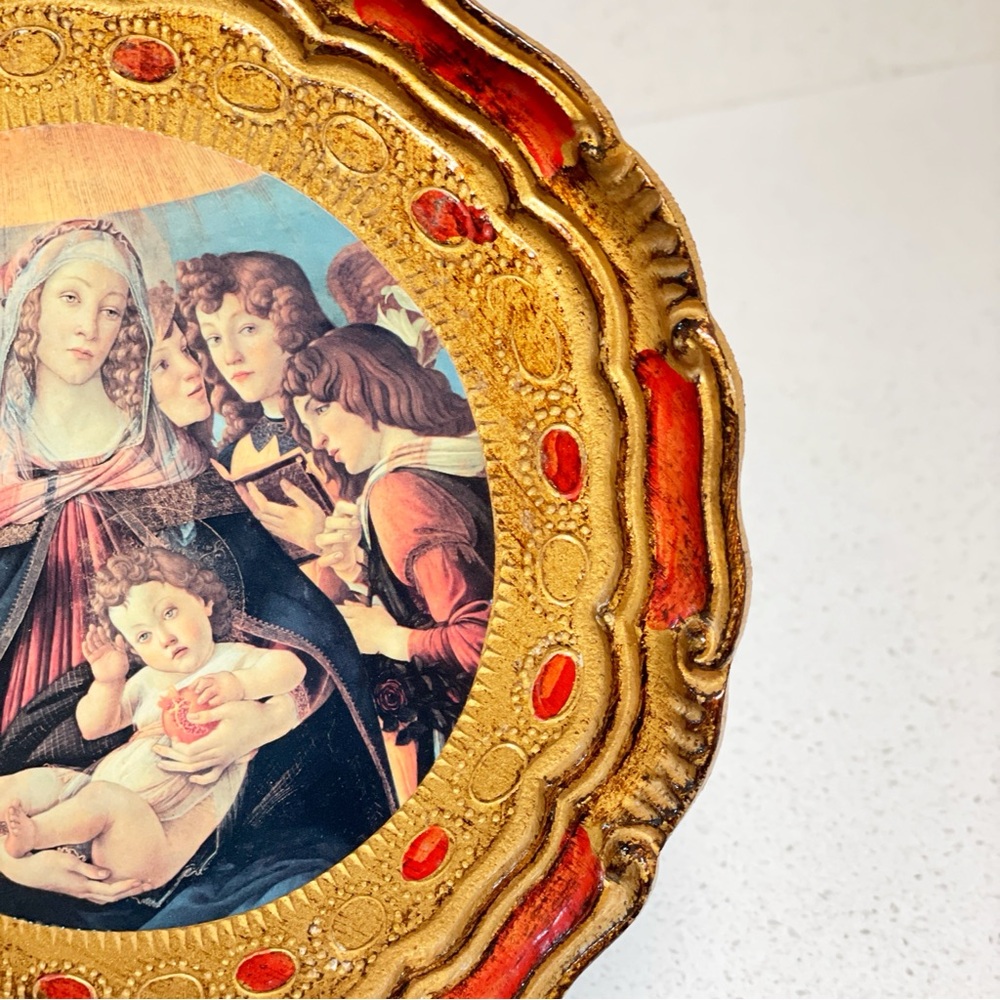 Vintage Florentine Gilt Tray with Madonna Decal 7.5” - Picture 3 of 10